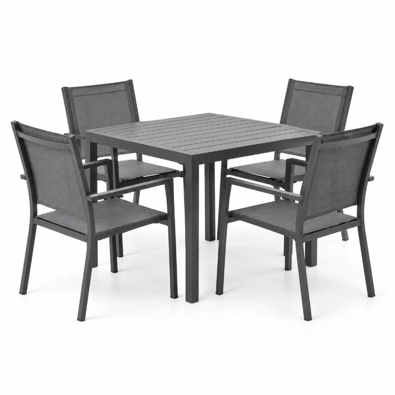 Buitenset tafel met 4 stoelen aluminium