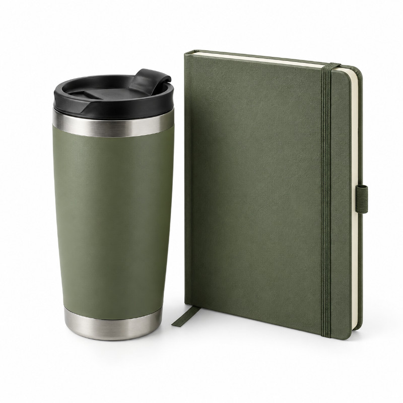 Geschenkset thermosbeker en notitieboek