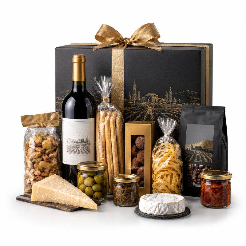 Kerstpakket luxe met wijn en delicatessen