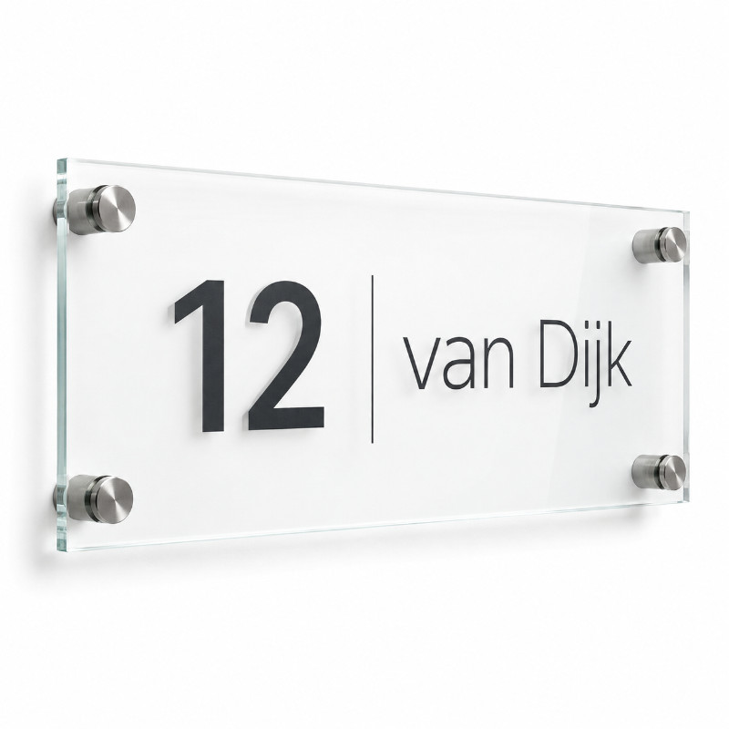 Naambord acrylglas 40x20 cm met afstandhouders